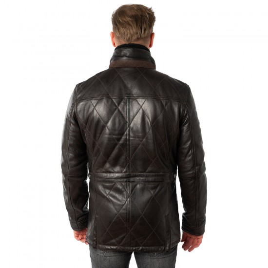 Geaca Lunga de Piele Barbati Mauritius Maro Inchis MMCassimo