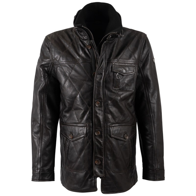 Geaca Lunga de Piele Barbati Mauritius Maro Inchis MMCassimo – Geci de Piele