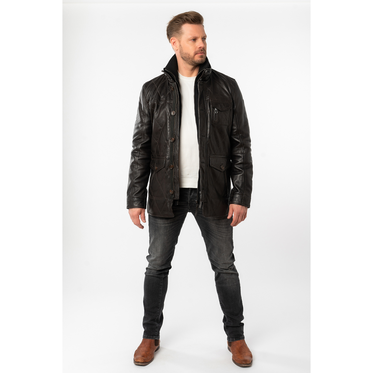 Geaca Lunga de Piele Barbati Mauritius Maro Inchis MMCassimo – Geci de Piele