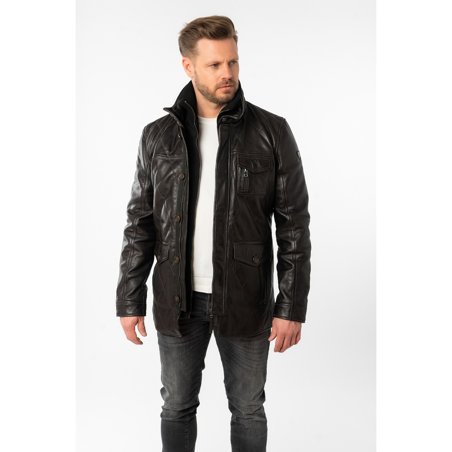 Geaca Lunga de Piele Barbati Mauritius Maro Inchis MMCassimo – Geci de Piele