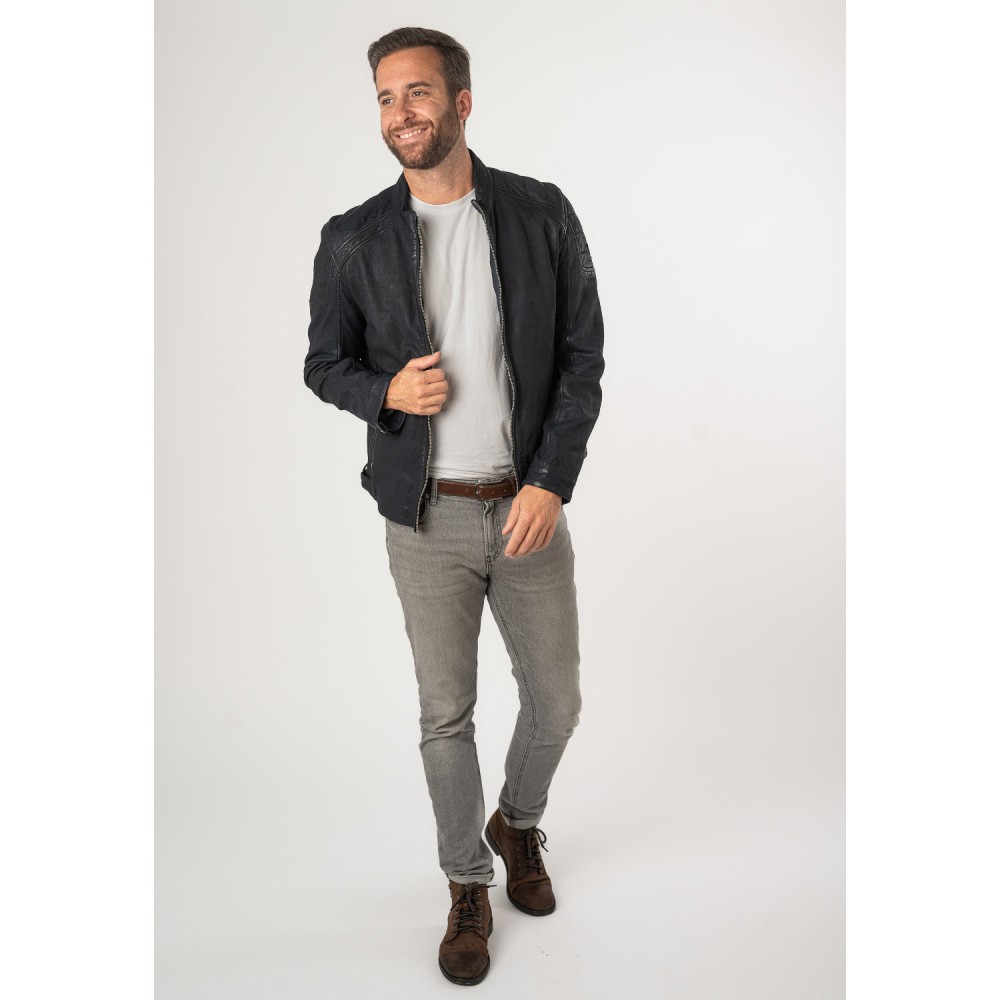 Geaca de Piele Barbati Mauritius Albastru Inchis MMCayo - readytowear