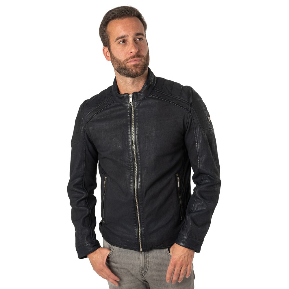 Geaca de Piele Barbati Mauritius Albastru Inchis MMCayo - readytowear.ro