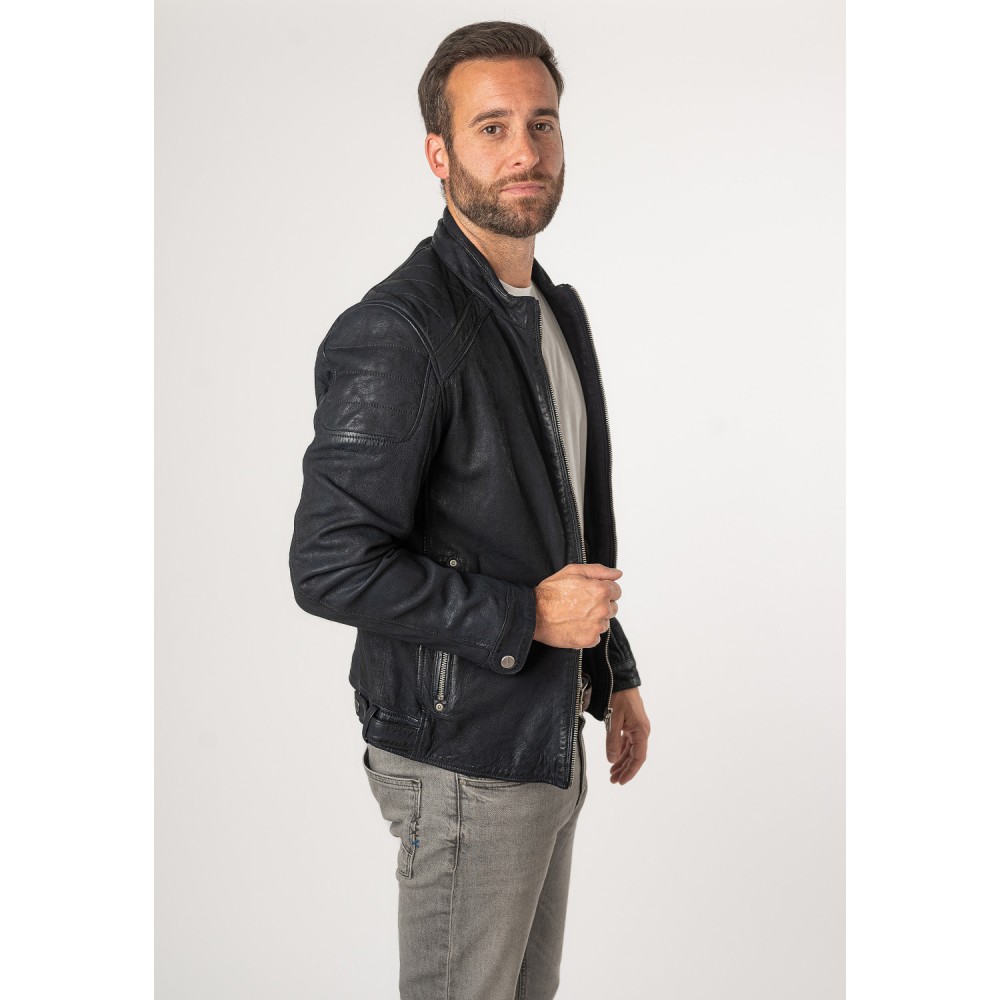 Geaca de Piele Barbati Mauritius Albastru Inchis MMCayo - readytowear