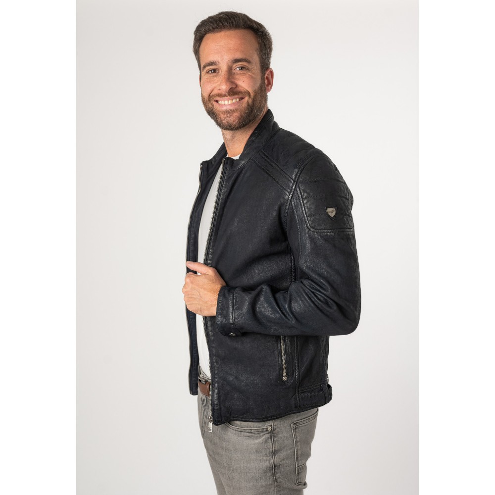 Geaca de Piele Barbati Mauritius Albastru Inchis MMCayo - readytowear