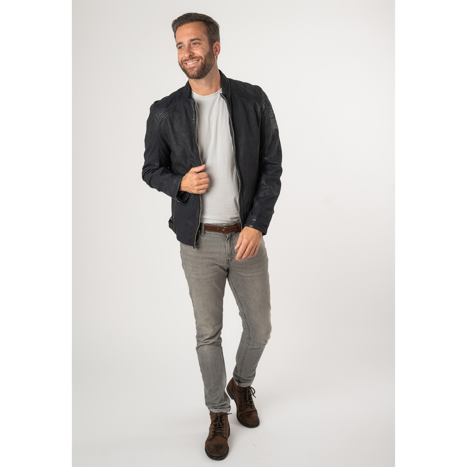 Geaca de Piele Barbati Mauritius Albastru Inchis MMCayo – Geci de Piele