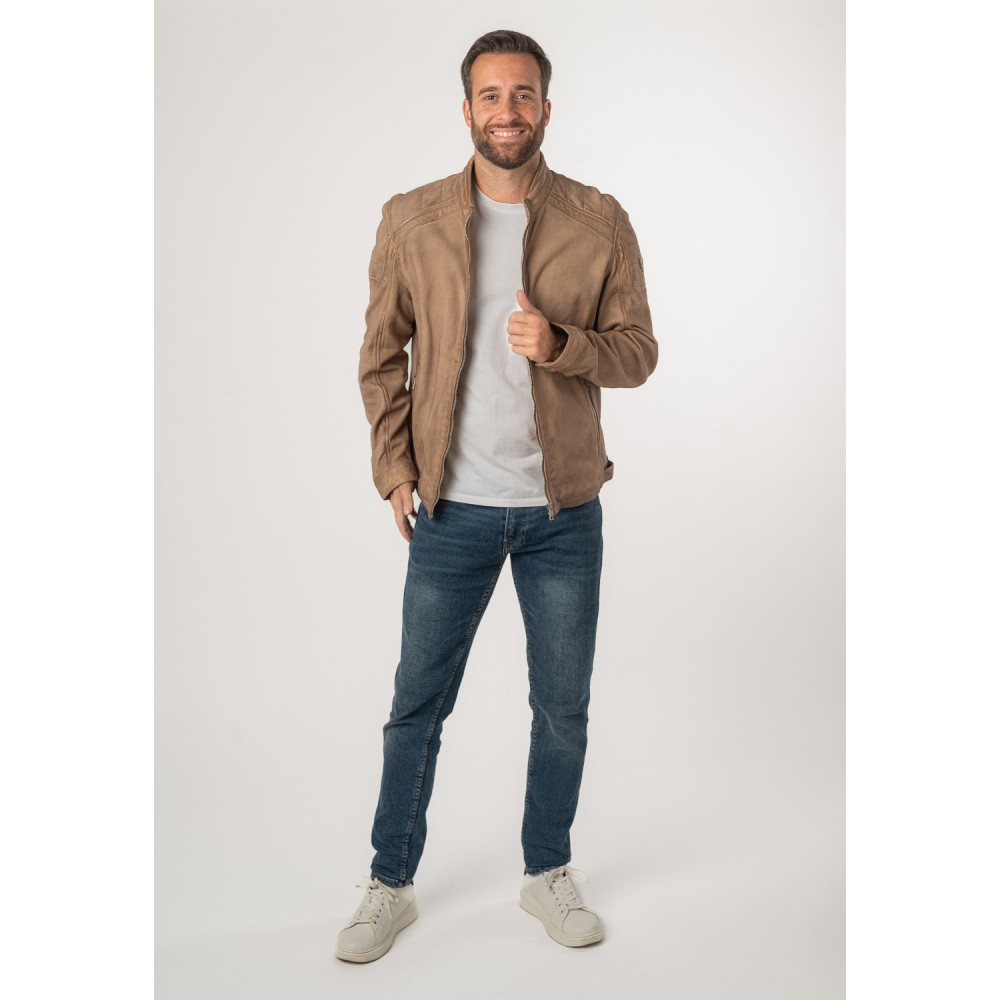 Geaca de Piele Barbati Mauritius Bej MMCayo - readytowear