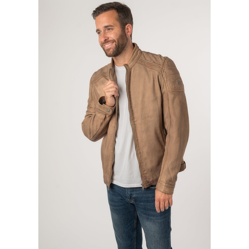 Geaca de Piele Barbati Mauritius Bej MMCayo - readytowear