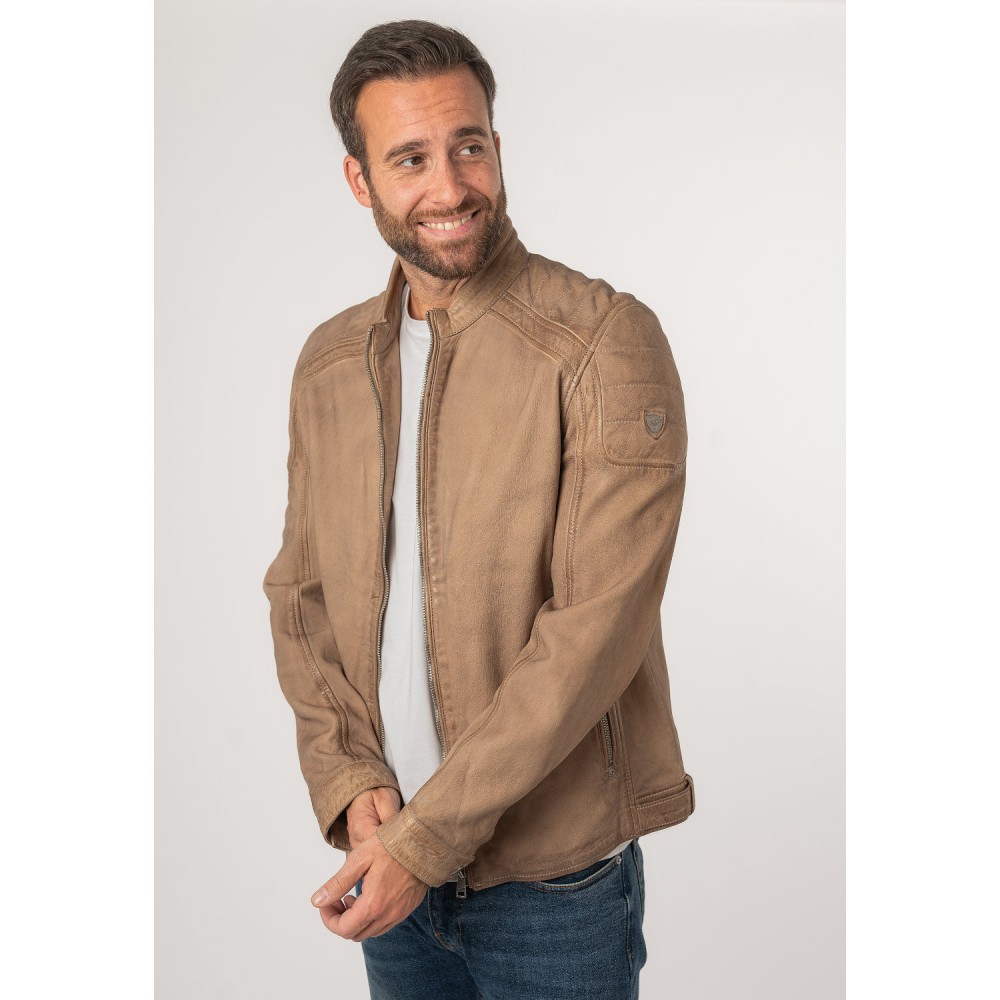 Geaca de Piele Barbati Mauritius Bej MMCayo - readytowear