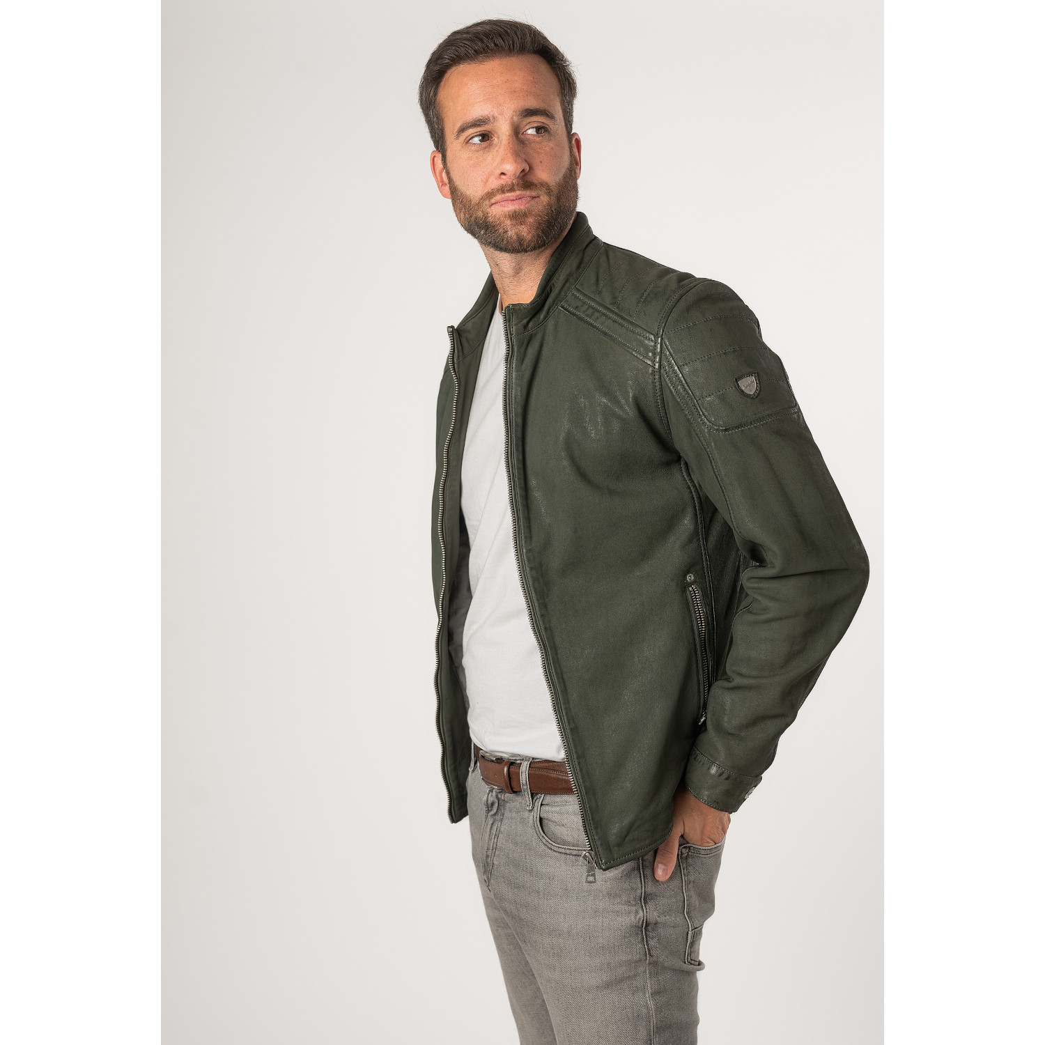 Geaca de Piele Barbati Mauritius Olive MMCayo – Geci de Piele