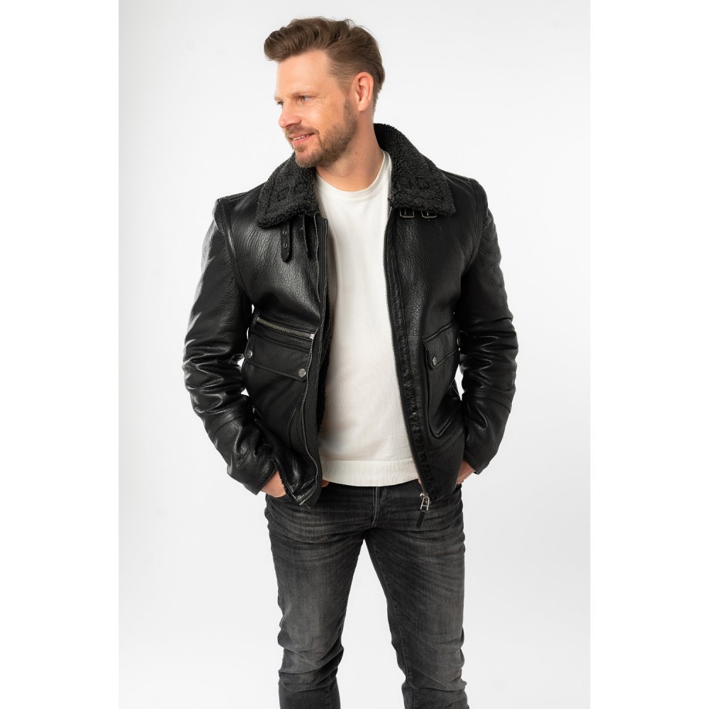 Geaca de Iarna din Piele Barbati Mauritius Neagra MMCeylor - readytowear