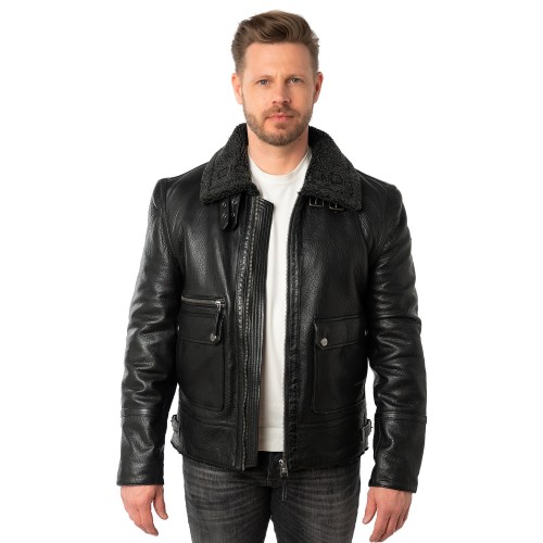 Geaca de Iarna din Piele Barbati Mauritius Neagra MMCeylor