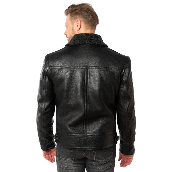 Geaca de Iarna din Piele Barbati Mauritius Neagra MMCeylor