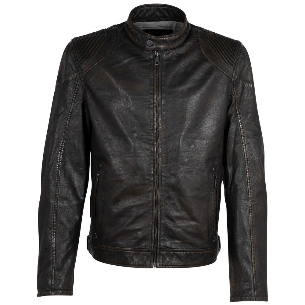 Geaca de Piele Barbati Mauritius Negru/Bej MMChesney - readytowear