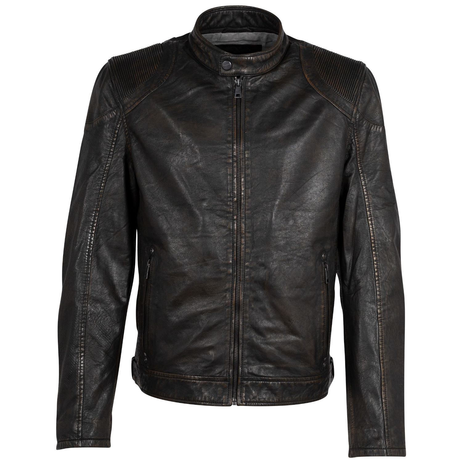 Geacă de piele naturală bărbați Mauritius MMChesney biker negru bej