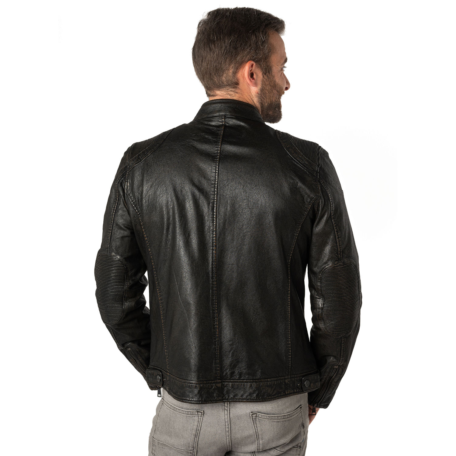 Geacă de piele bărbați Mauritius MMChesney negru bej Geacă de piele naturală bărbați Mauritius MMChesney biker negru bej