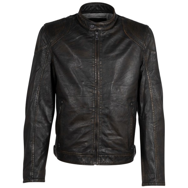 Geacă de piele naturală bărbați Mauritius MMChesney biker negru bej — fotografia 3