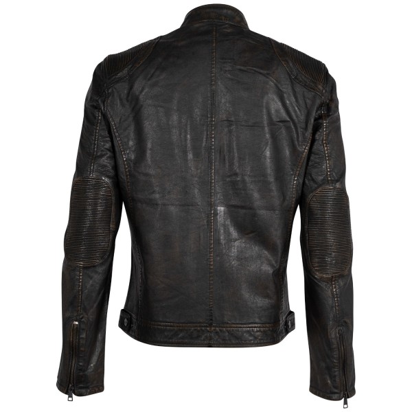 Geacă de piele naturală bărbați Mauritius MMChesney biker negru bej — fotografia 4