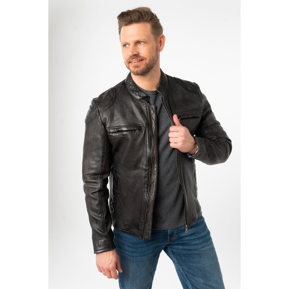 Geaca de Piele Barbati Mauritius Antracit Inchis MMChopa - readytowear