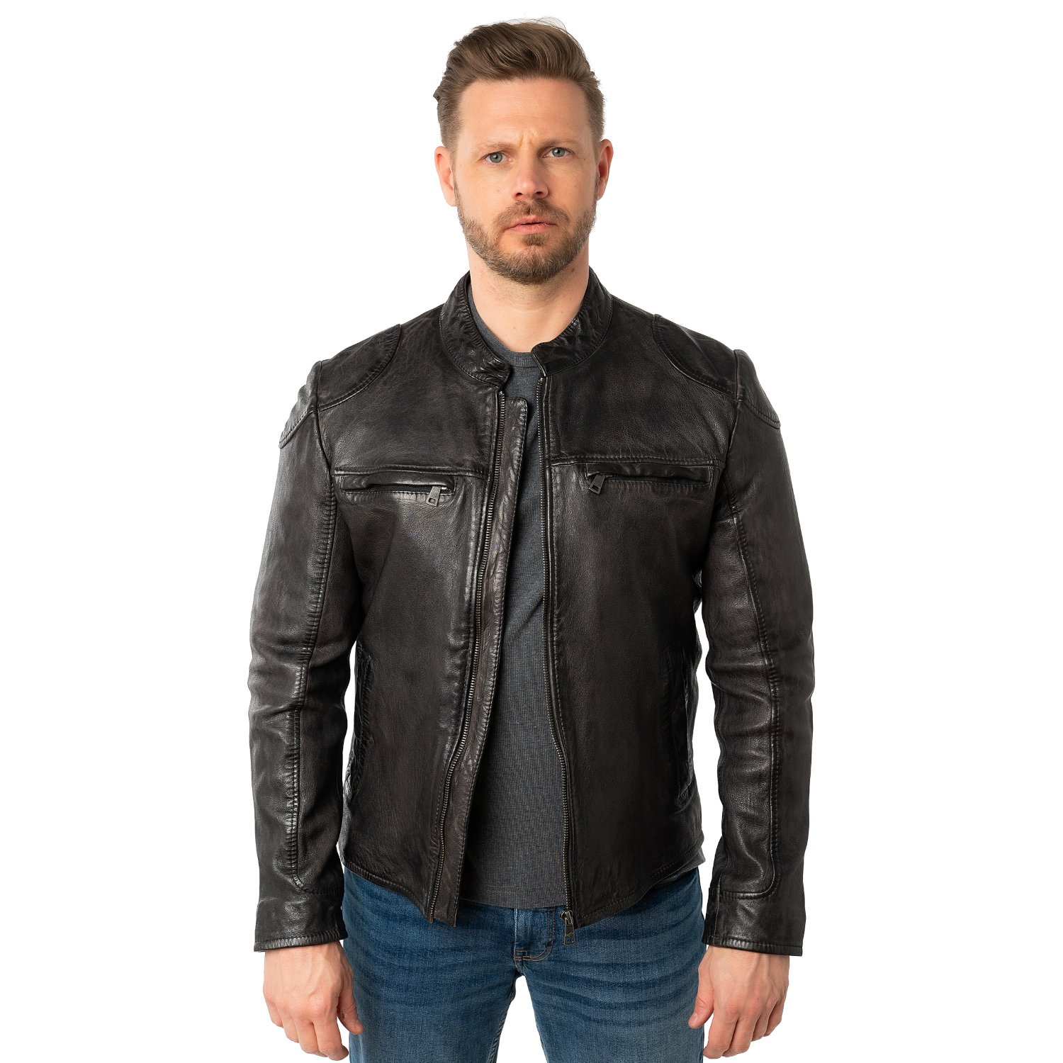 Geaca de Piele Barbati Mauritius Antracit Inchis MMChopa – Geci de Piele