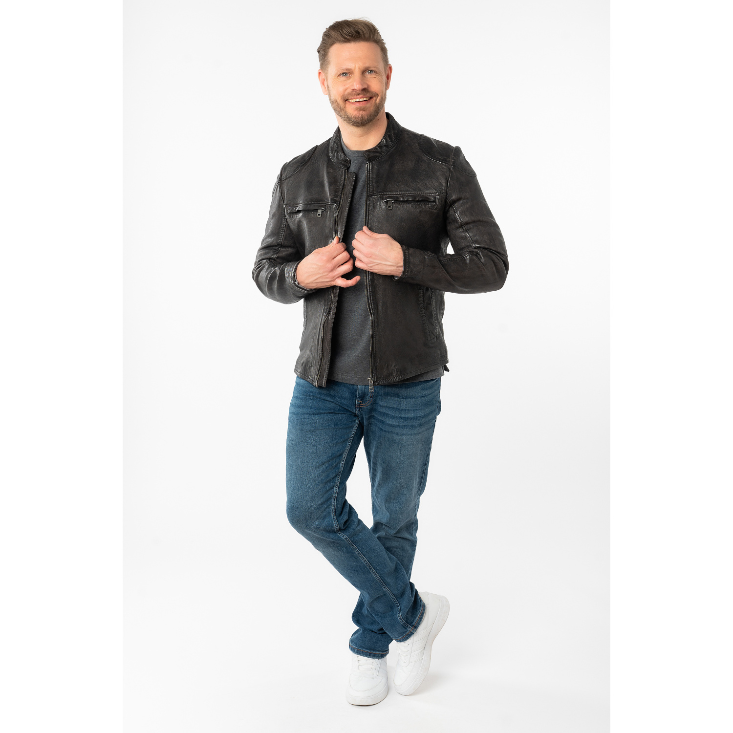 Geaca de Piele Barbati Mauritius Antracit Inchis MMChopa – Geci de Piele