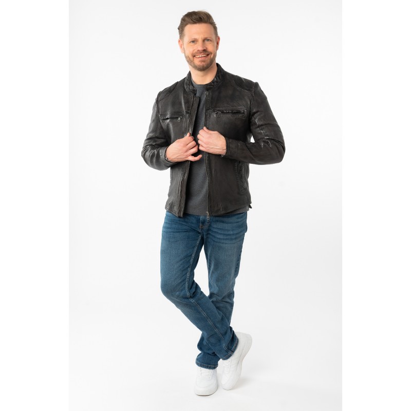 Geaca de Piele Barbati Mauritius Antracit Inchis MMChopa – Geci de Piele