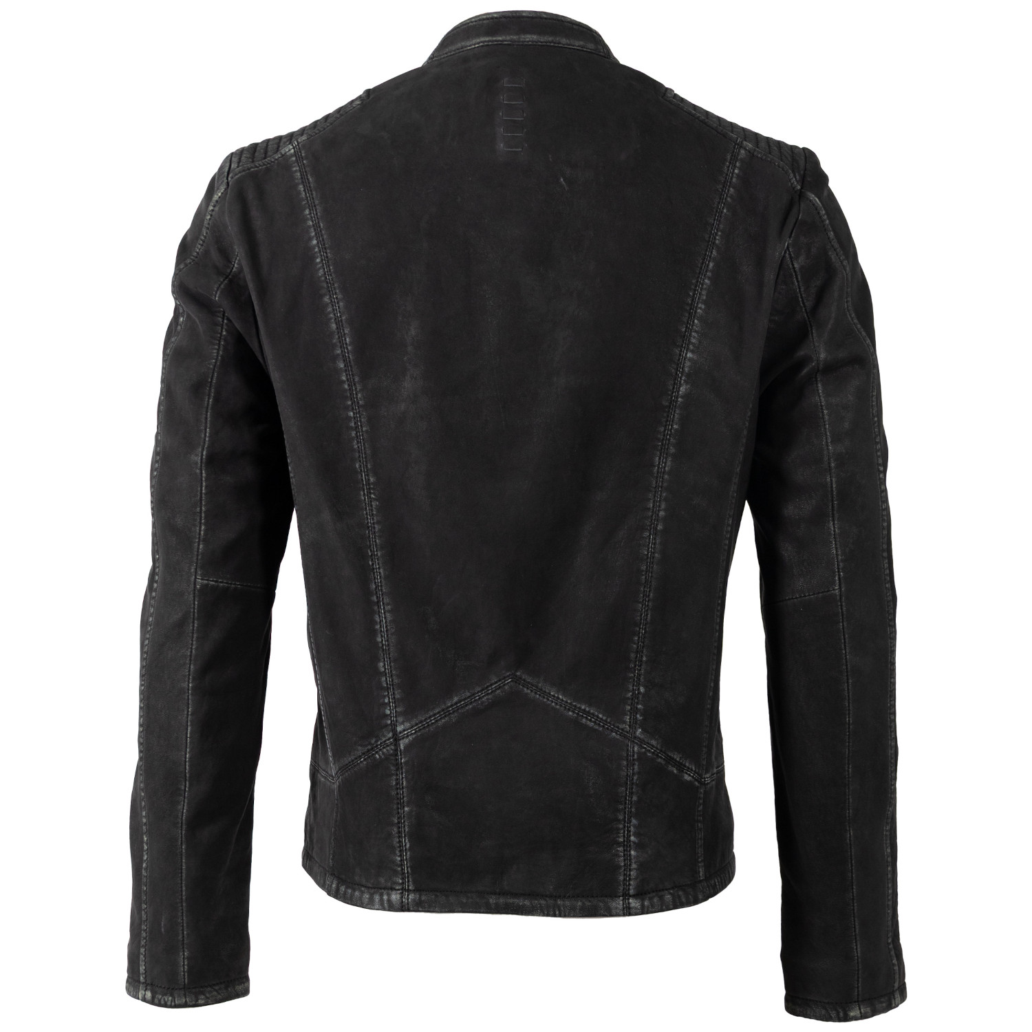 Geacă de piele biker bărbați Mauritius MMCiran neagră slim fit cu umeri matlasați