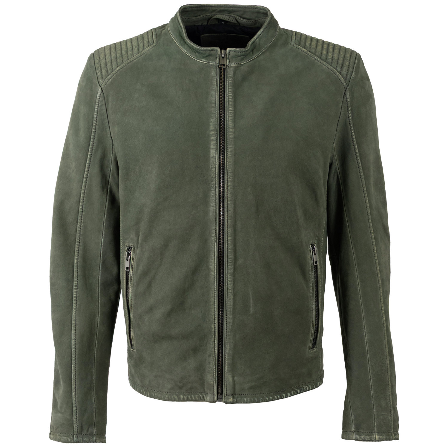 Geacă de piele biker bărbați Mauritius MMCiran olive cu umeri matlasați