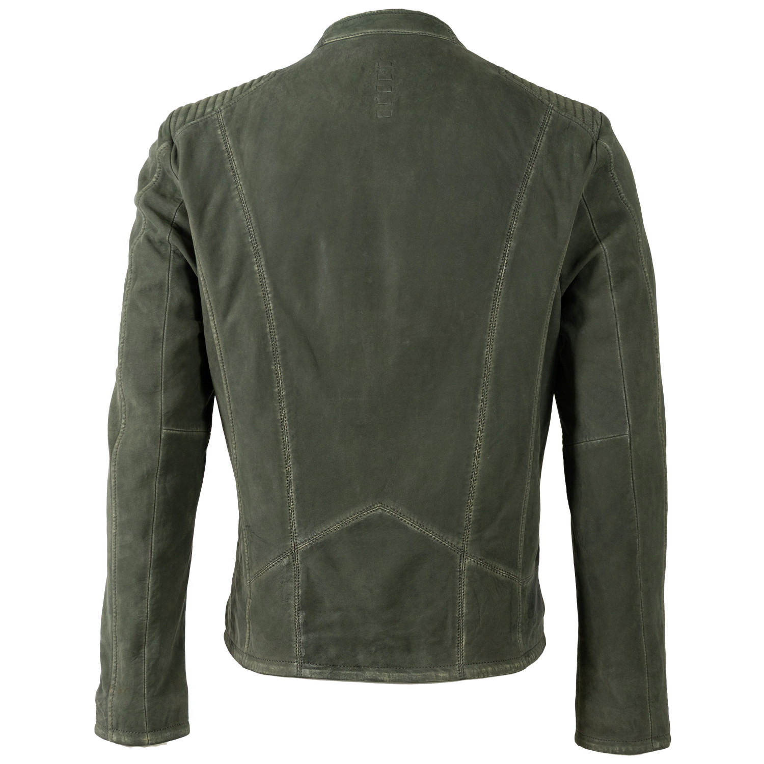 Geacă de piele biker bărbați Mauritius MMCiran olive cu umeri matlasați