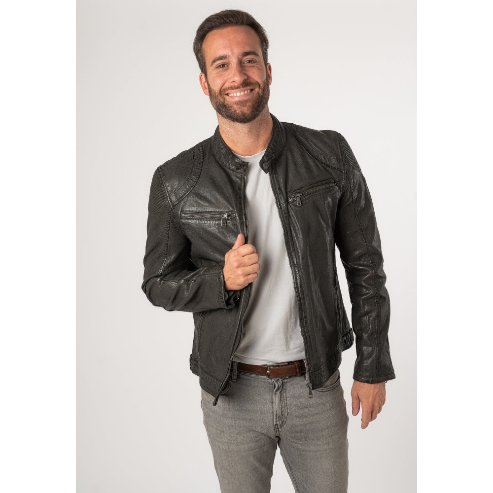 Geaca de Piele Barbati Mauritius Gri Inchis MMCollins - readytowear