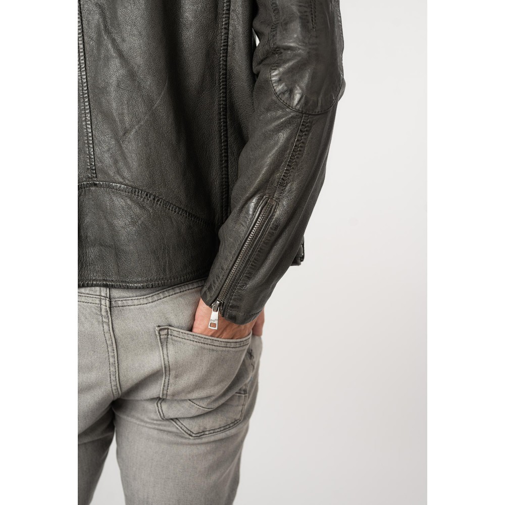 Geaca de Piele Barbati Mauritius Gri Inchis MMCollins - readytowear