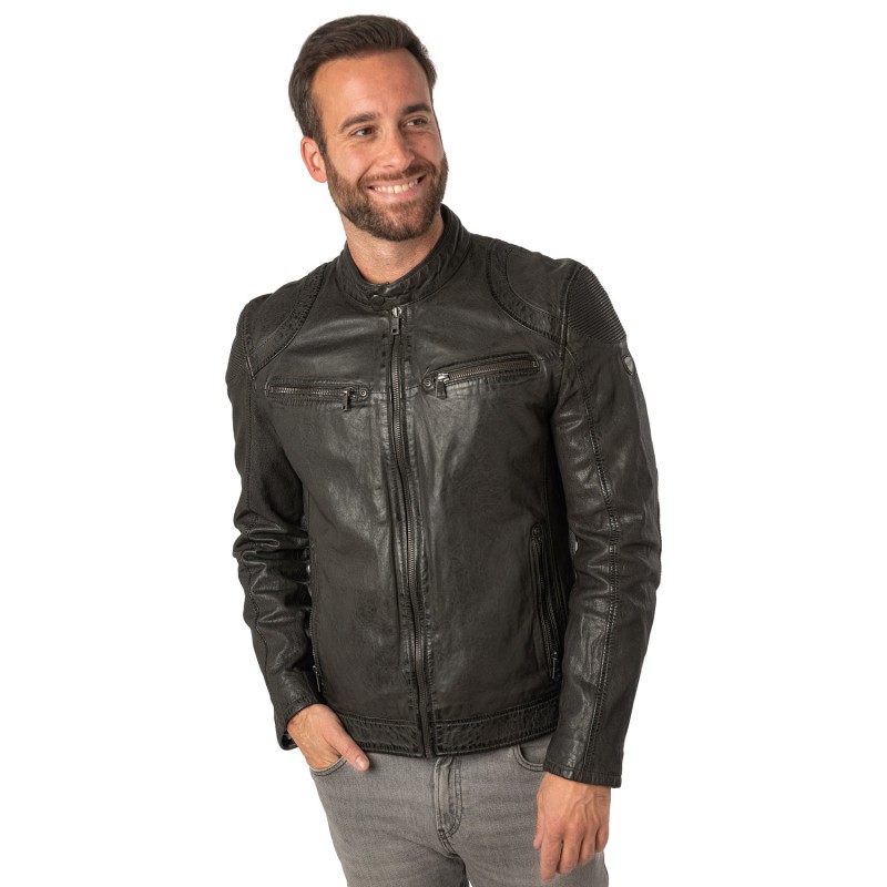 Geaca de Piele Barbati Mauritius Gri Inchis MMCollins – Black Friday