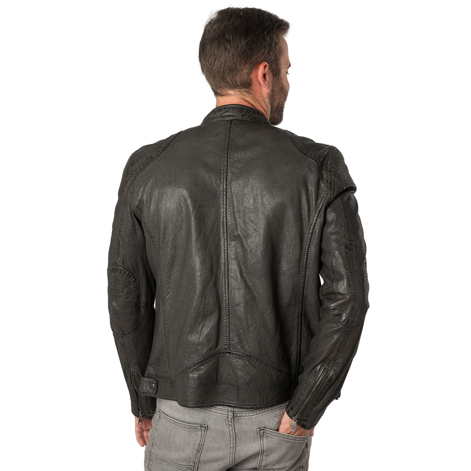 Geaca de Piele Barbati Mauritius Gri Inchis MMCollins – Black Friday