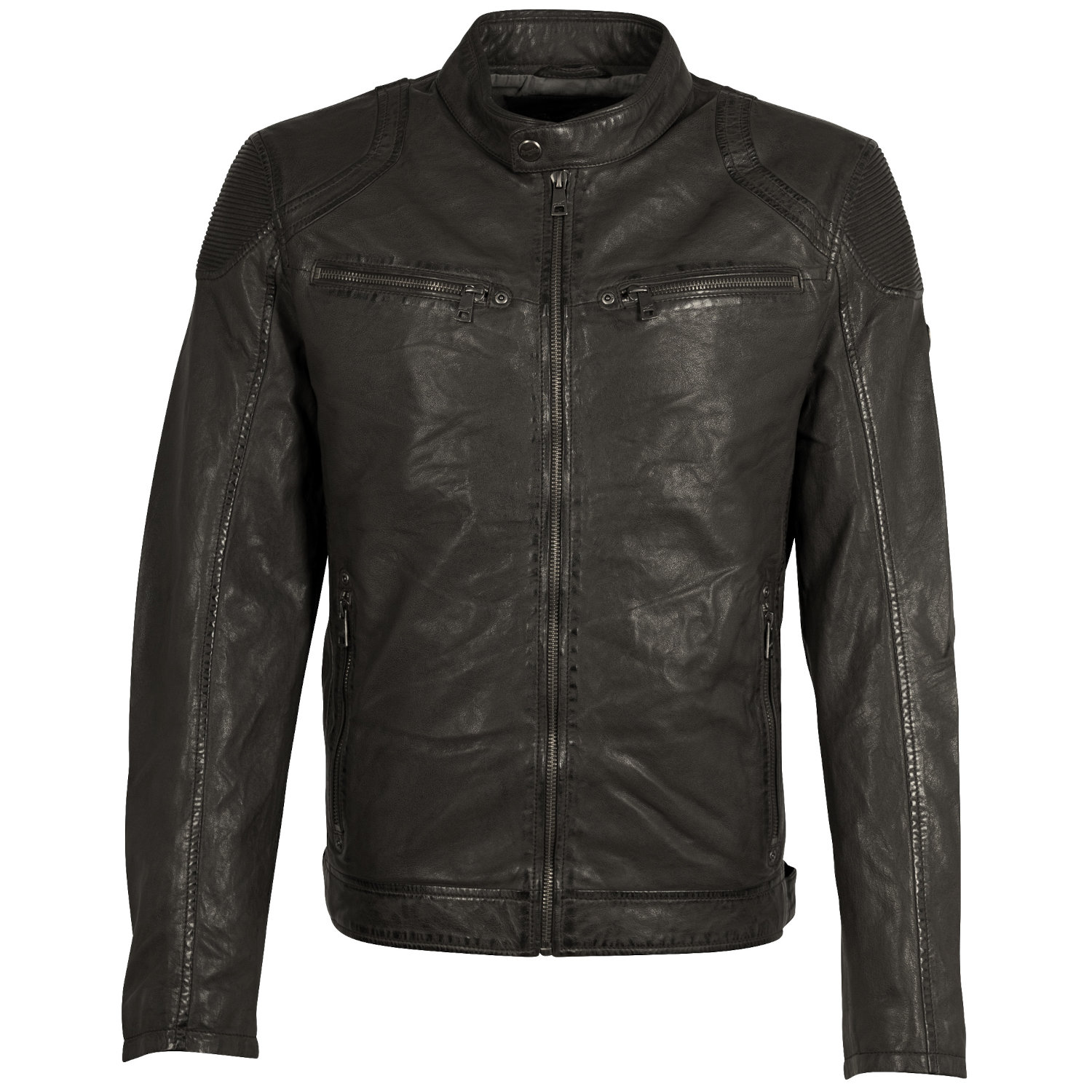 Geaca de Piele Barbati Mauritius Gri Inchis MMCollins – Black Friday