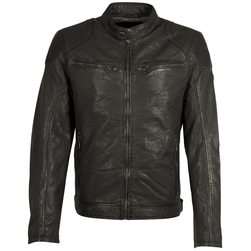 Geaca de Piele Barbati Mauritius Gri Inchis MMCollins – Black Friday