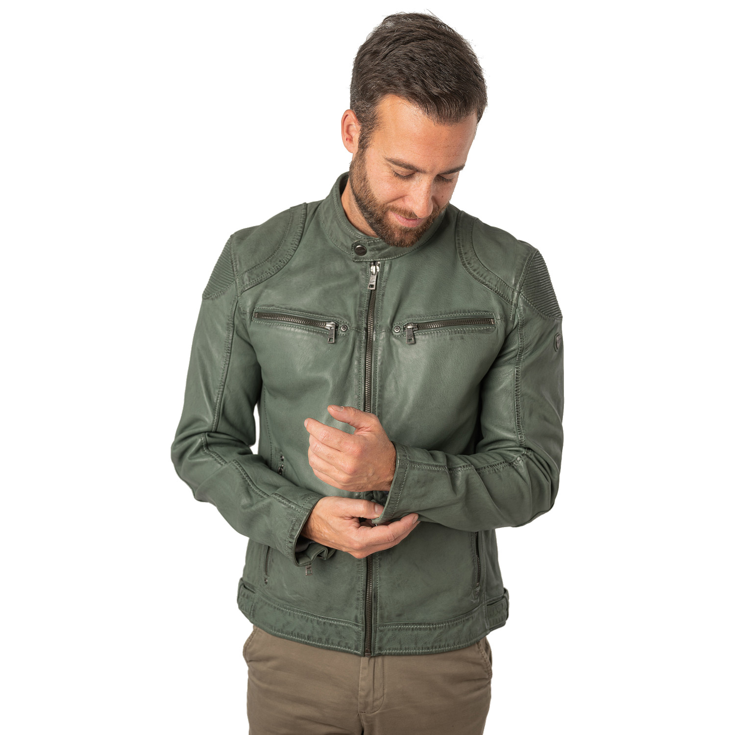 Geaca de Piele Barbati Mauritius Verde Inchis MMCollins – Black Friday