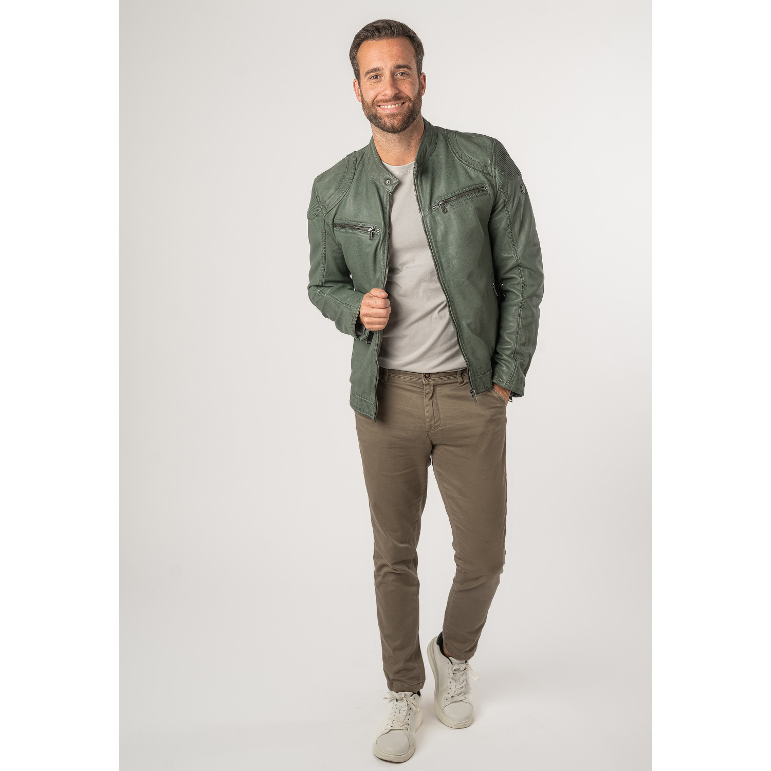 Geaca de Piele Barbati Mauritius Verde Inchis MMCollins – Black Friday