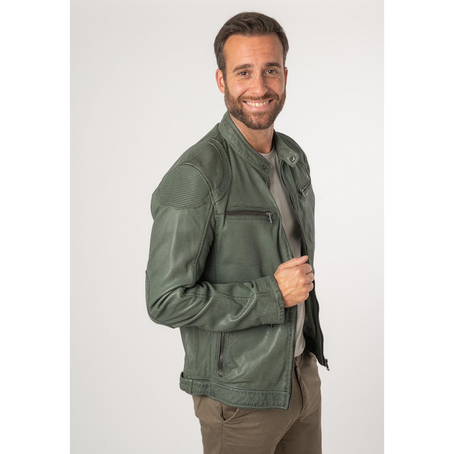 Geaca de Piele Barbati Mauritius Verde Inchis MMCollins – Black Friday