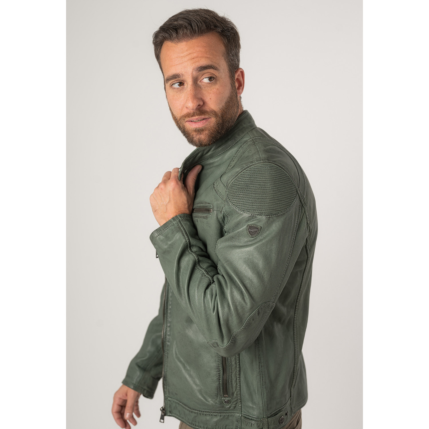 Geaca de Piele Barbati Mauritius Verde Inchis MMCollins – Black Friday