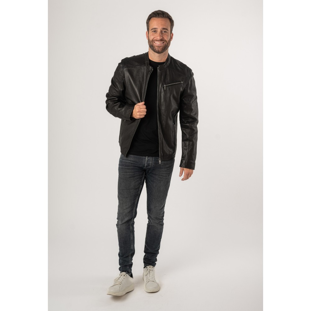 Geaca de Piele Barbati Mauritius Neagra MMComao - readytowear