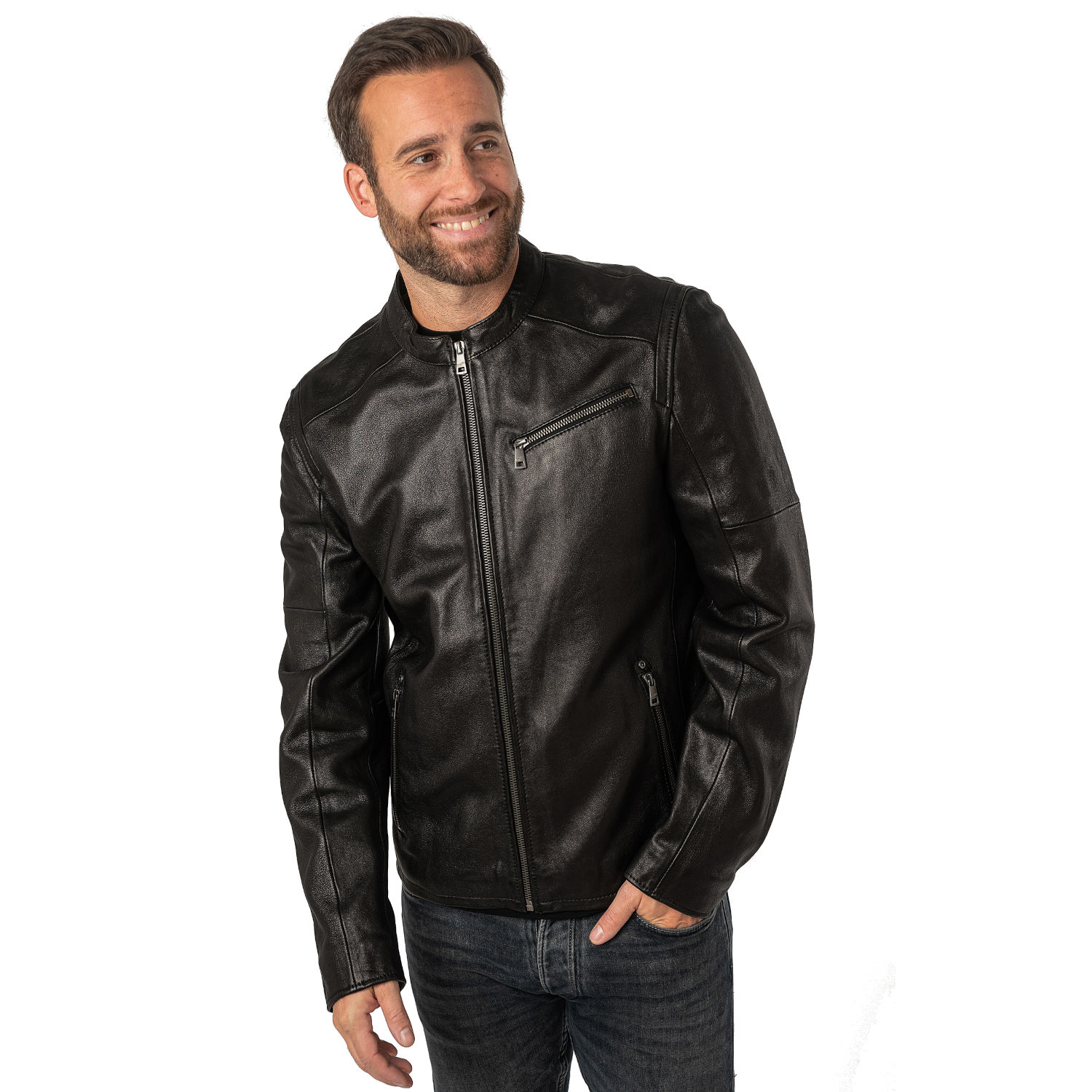 Geaca de Piele Barbati Mauritius Neagra MMComao – Black Friday