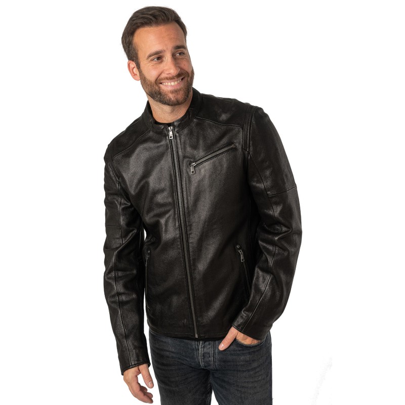 Geaca de Piele Barbati Mauritius Neagra MMComao – Black Friday