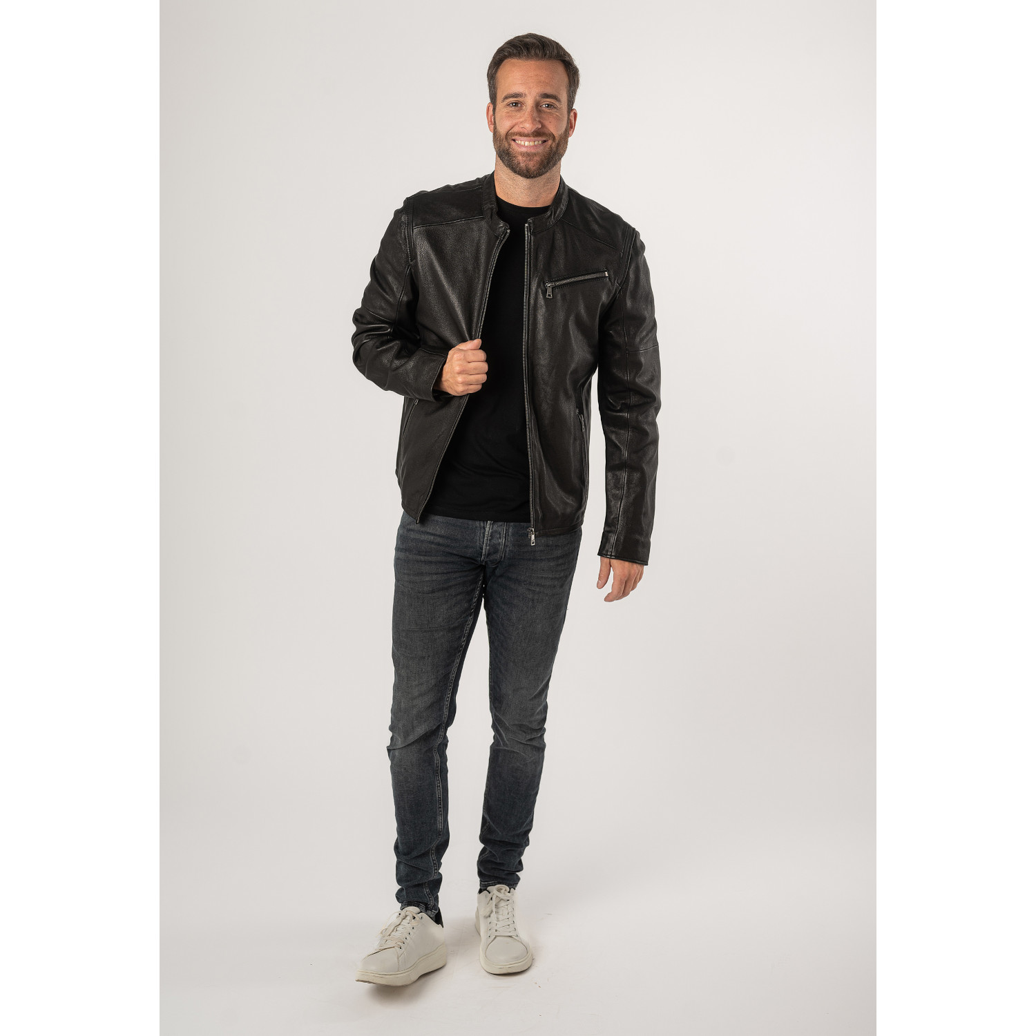 Geaca de Piele Barbati Mauritius Neagra MMComao – Black Friday