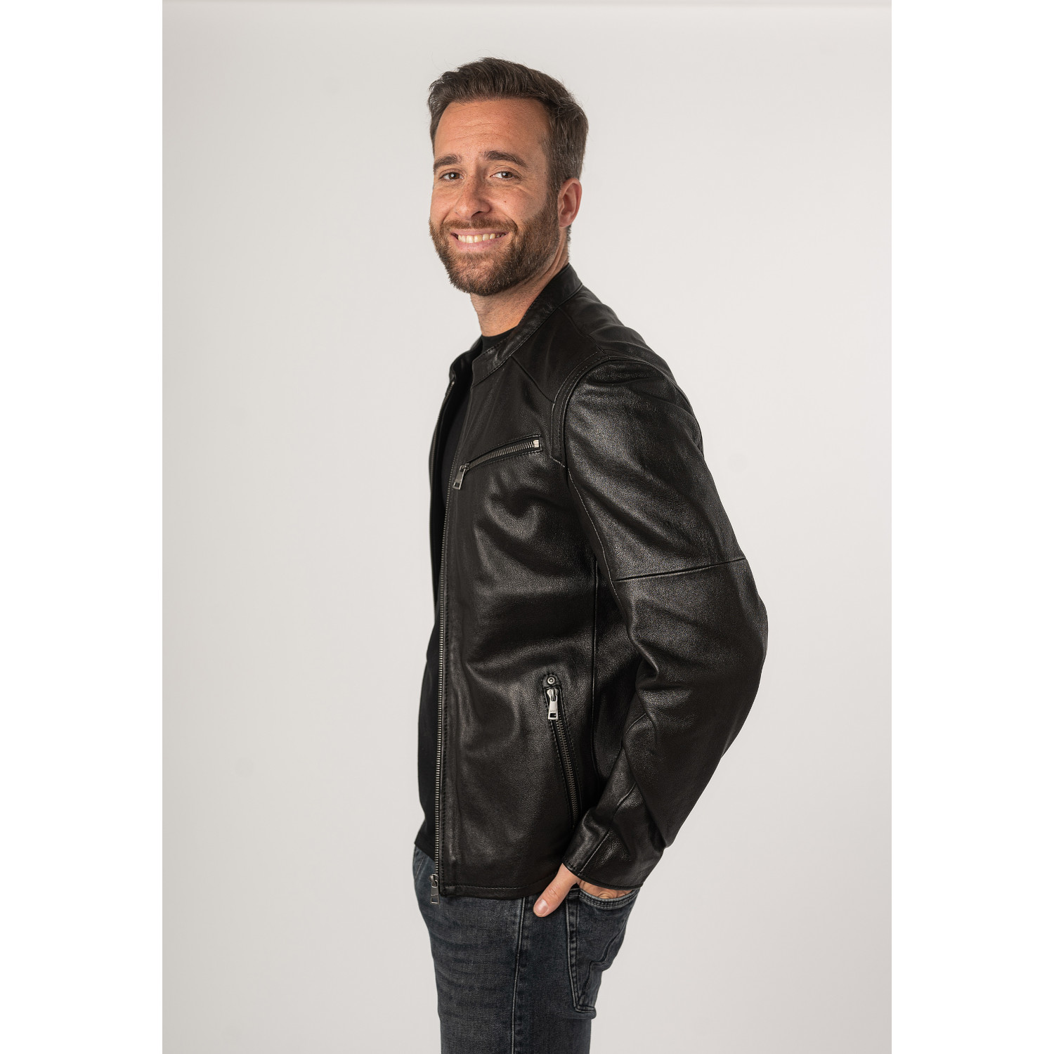 Geaca de Piele Barbati Mauritius Neagra MMComao – Black Friday