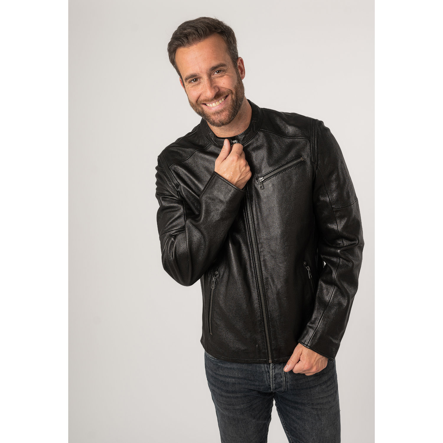 Geaca de Piele Barbati Mauritius Neagra MMComao – Black Friday