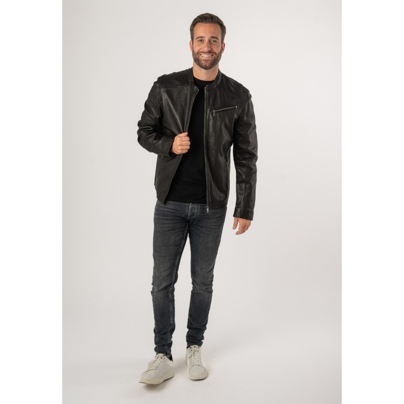 Geaca de Piele Barbati Mauritius Neagra MMComao – Black Friday