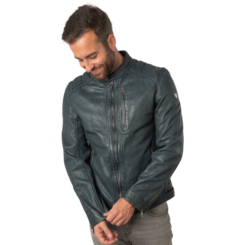 Geaca de Piele Barbati Mauritius Albastru Vintage MMCortney – Black Friday