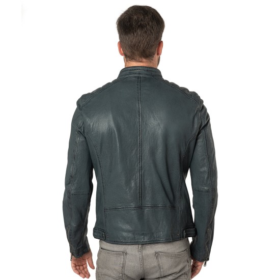 Geaca de Piele Barbati Mauritius Albastru Vintage MMCortney