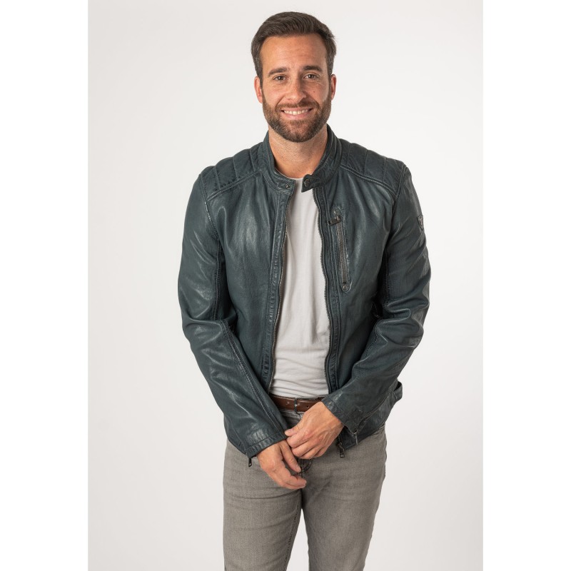 Geaca de Piele Barbati Mauritius Albastru Vintage MMCortney – Black Friday