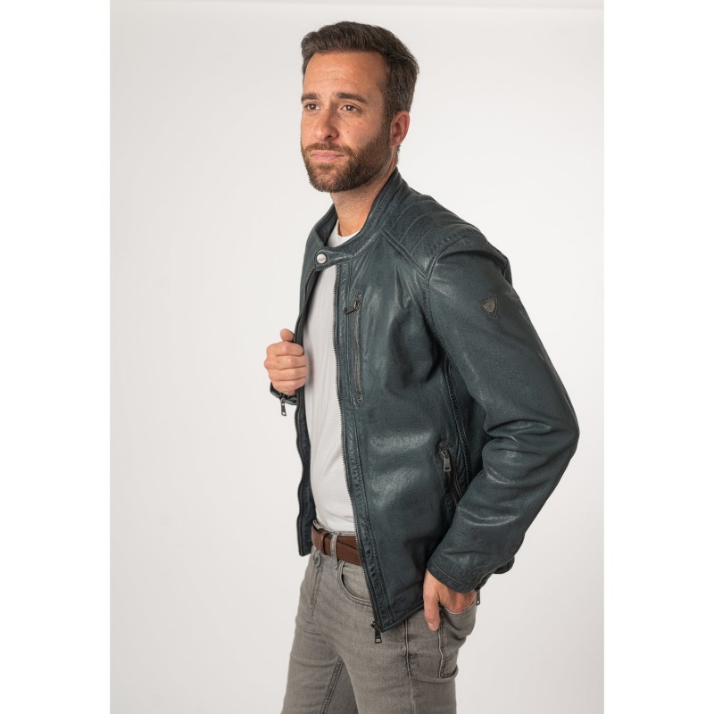 Geaca de Piele Barbati Mauritius Albastru Vintage MMCortney – Black Friday