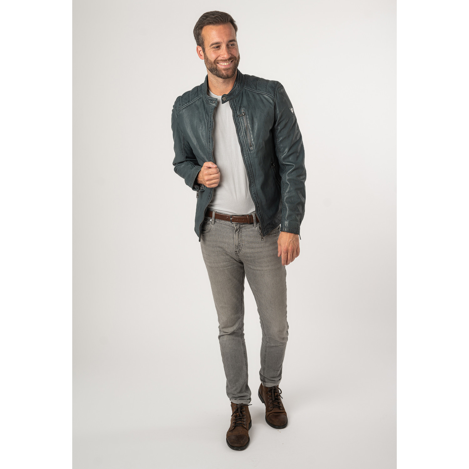 Geaca de Piele Barbati Mauritius Albastru Vintage MMCortney – Geci de Piele